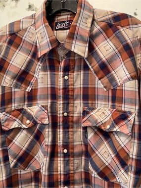 Vintage Levi's Plaid Western Snap Shirt - Rust, Navy & Cream